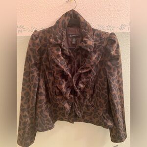 INC International Concepts Womens Faux Fur Leopard Print Jacket Zippered Sz XL